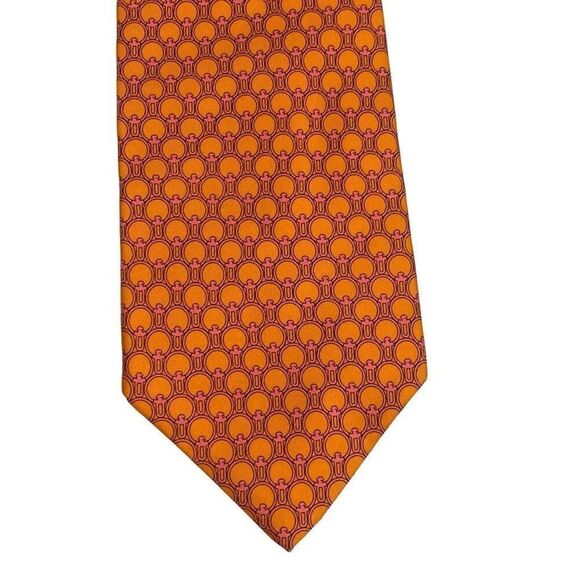 Gianni Versace Men's Geometric Silk Blend Allover Print Neck Tie Orange One Size - Picture 1 of 6